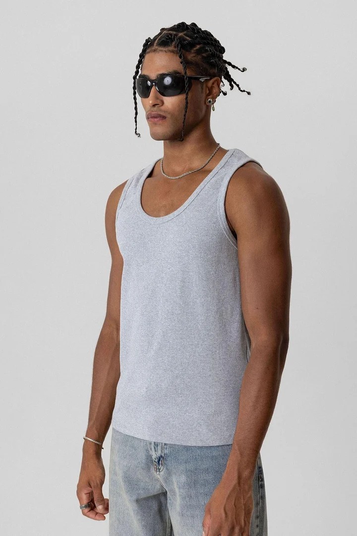 Basic Tank Top Camisole Undershirt Gray Melange