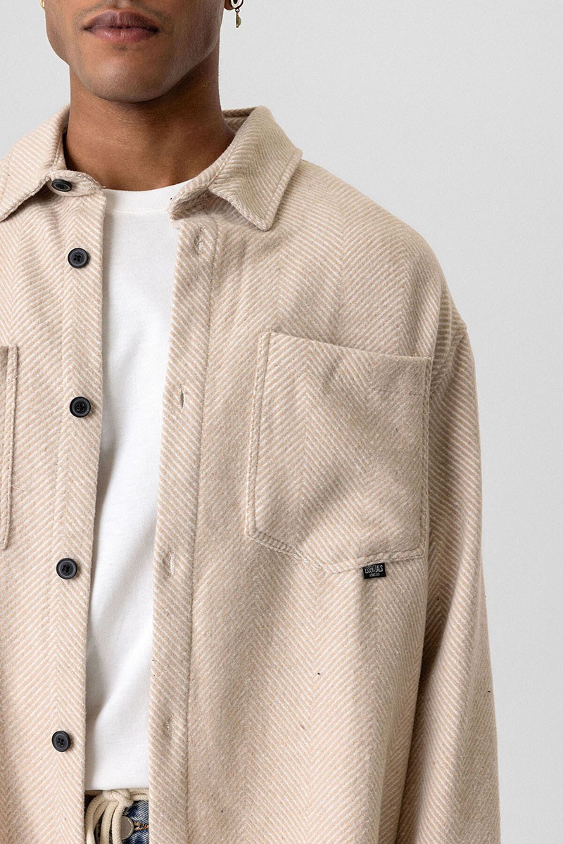 DOUBLE POCKET DETAILED OVERSIZE LUMBER SHIRT-BEIGE