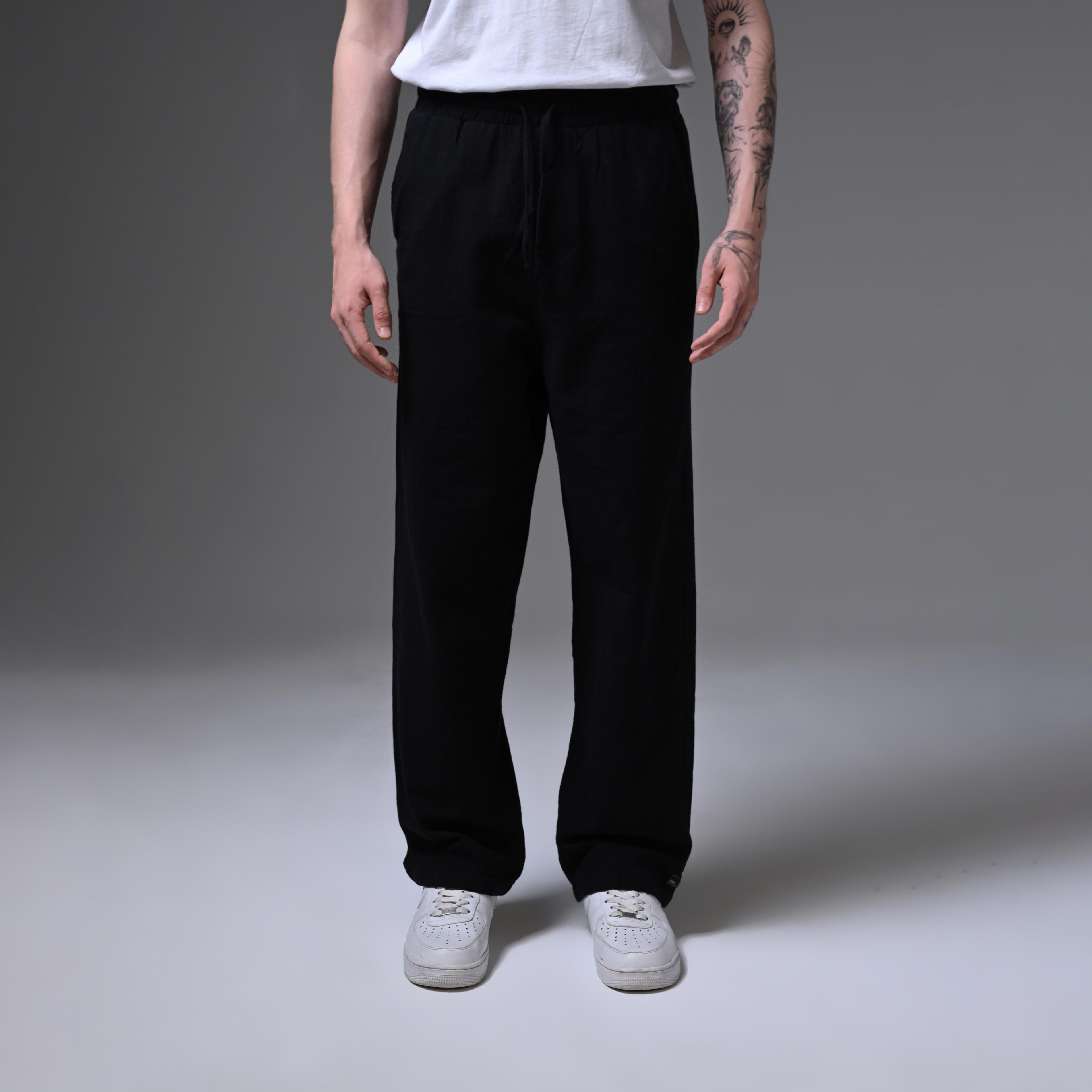 OVERSIZE LINEN TROUSERS-BLACK