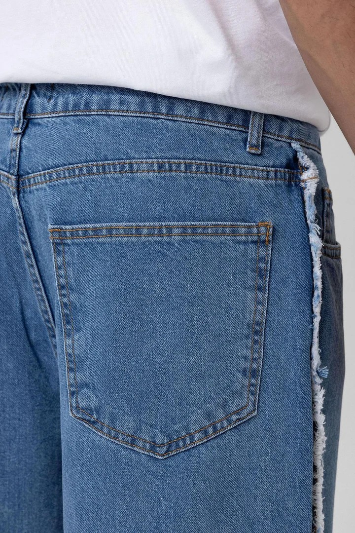 Side Seam Detailed Baggy Jeans Blue