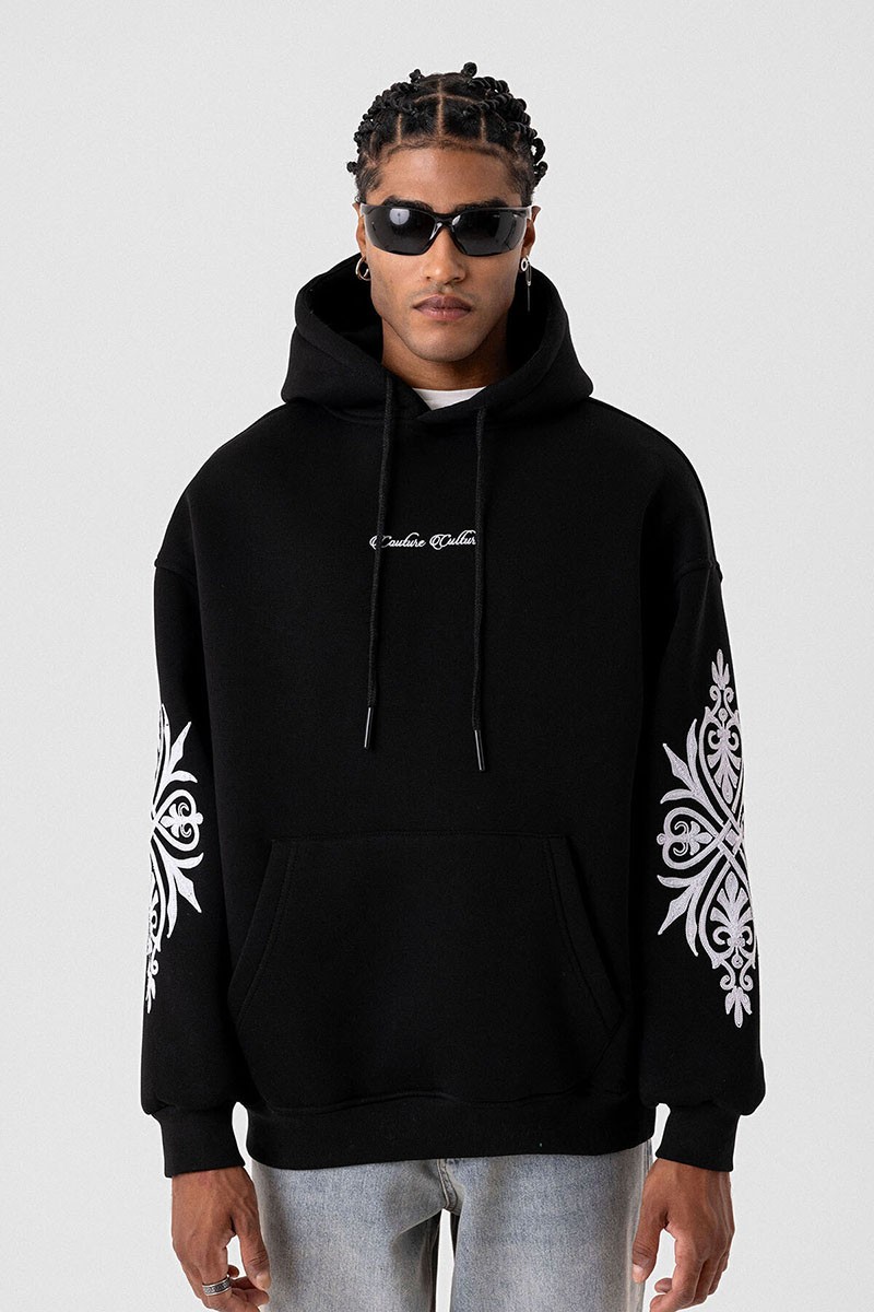 PATTERNED OVERSIZE SWEATSHIRT BLACK