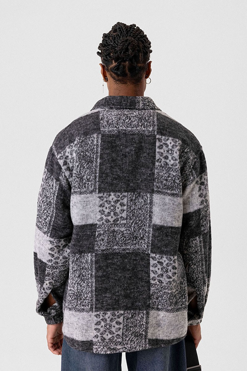 OVERSIZE LUMBER CUTTER SHIRT WITH POCKET DETAILED SQUARE PATTERNED BLACK