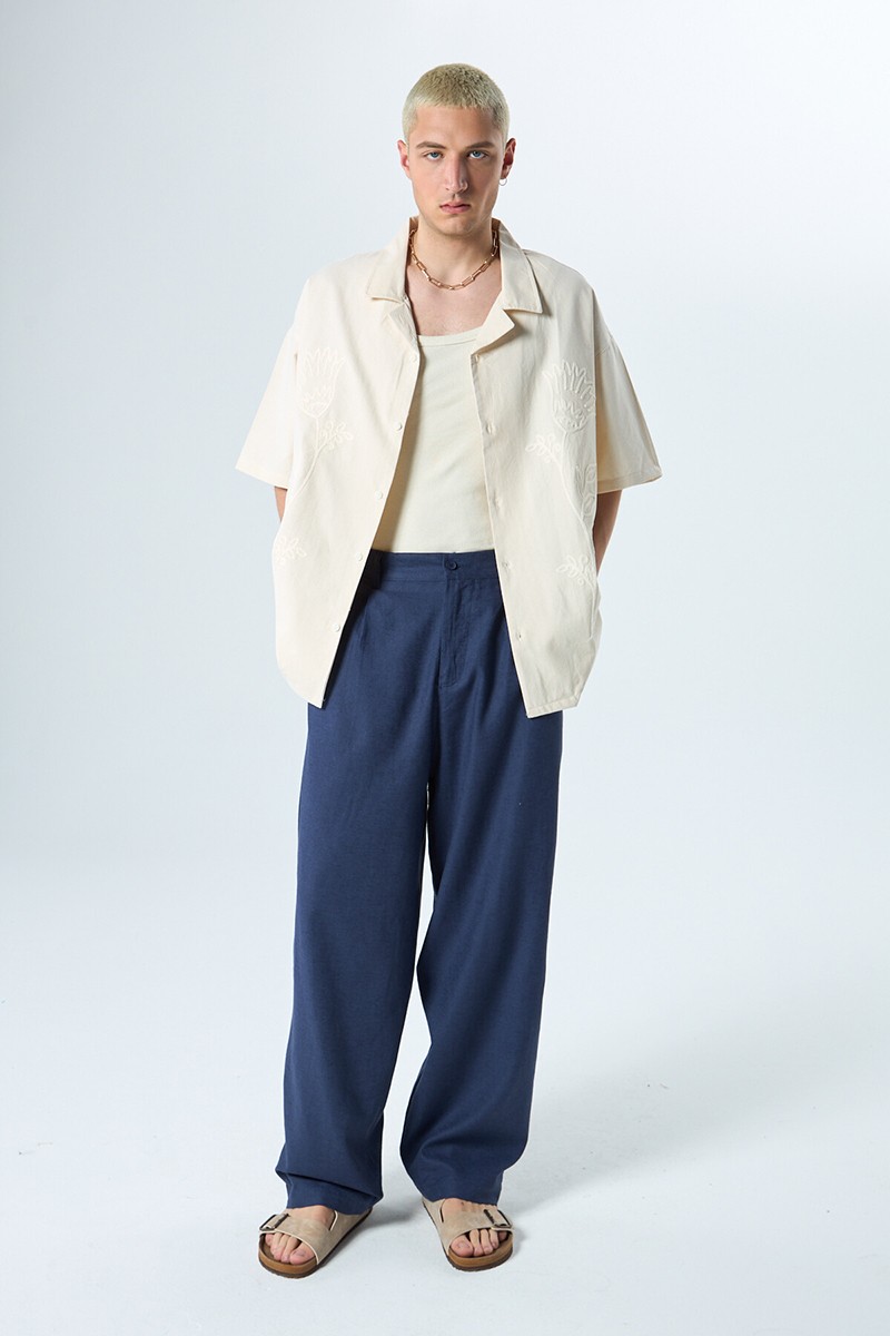 LINEN BAGGY PANTS INDIGO