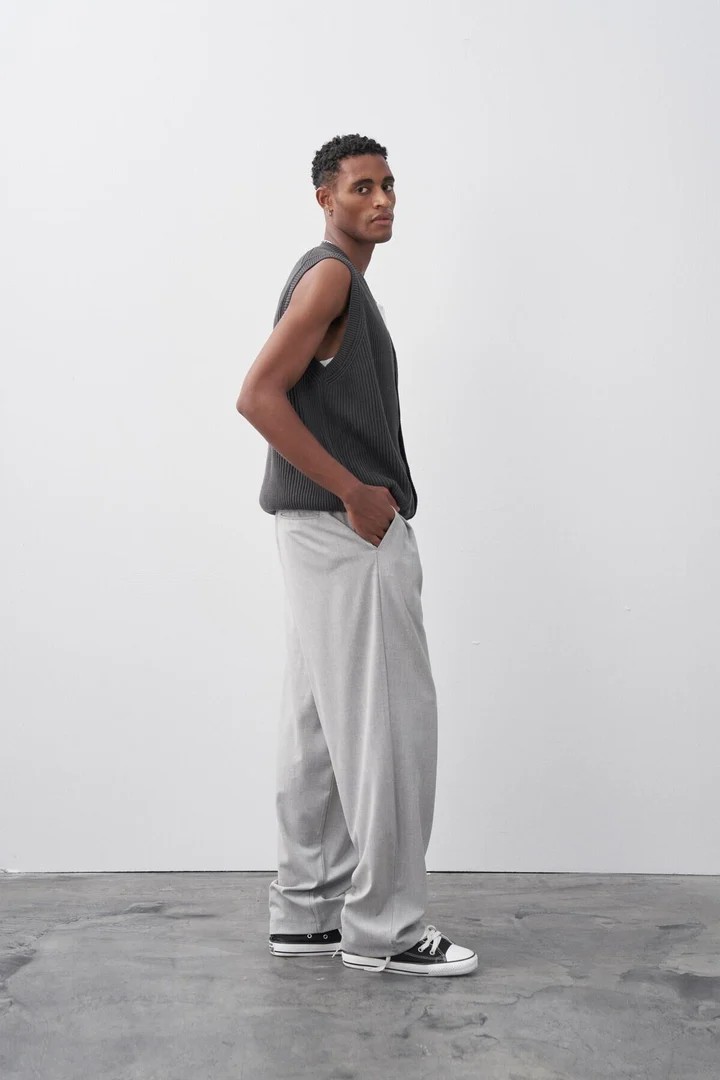 Baggy Fit Fabric Trousers Light Grey