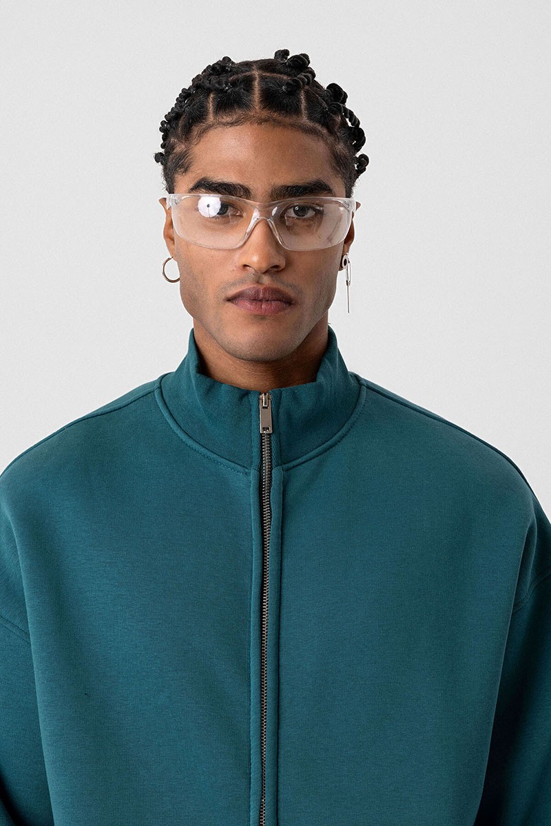 BASIC ZIPPERED OVERSIZE SWEATSHIRT PETROL