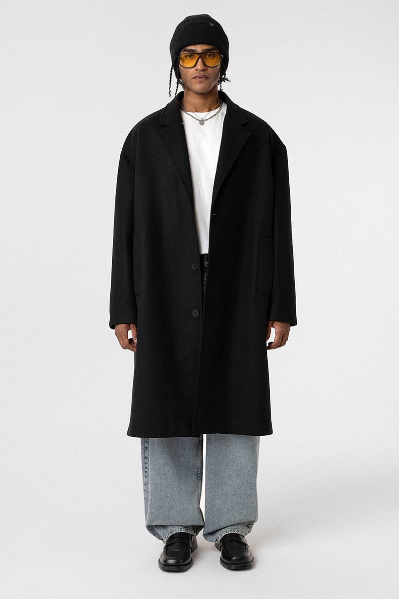 OVERSIZE LONG CASHMERE COAT BLACK