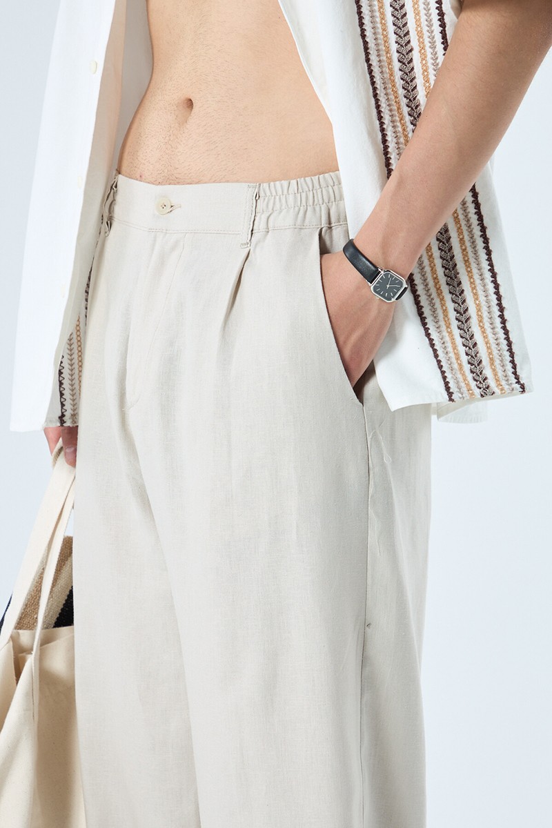  LINEN BAGGY PANTS STONE