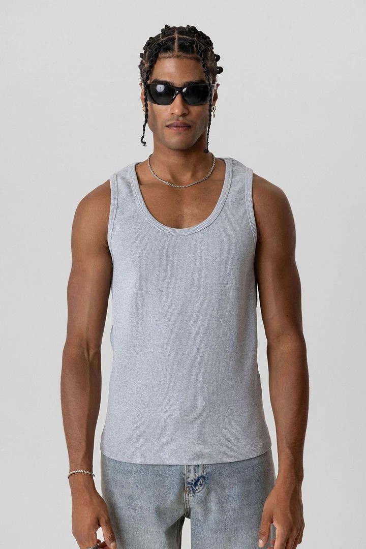 Basic Tank Top Camisole Undershirt Gray Melange