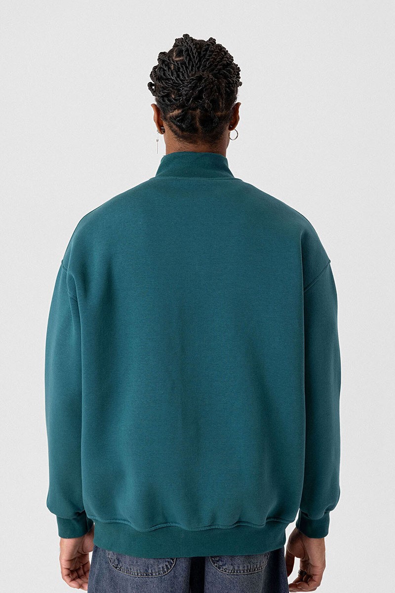 BASIC ZIPPERED OVERSIZE SWEATSHIRT PETROL