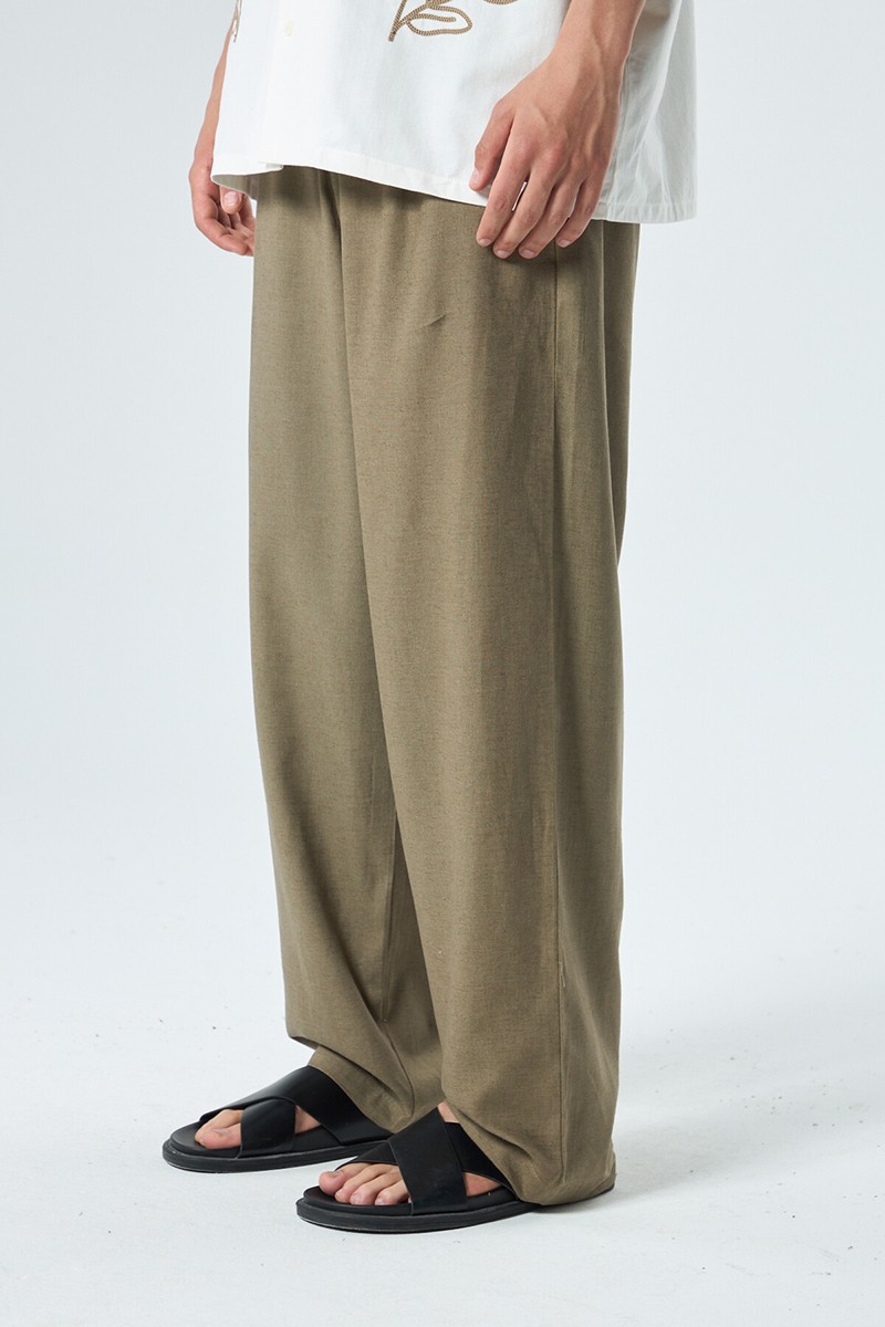 LINEN BAGGY PANTS KHAKI