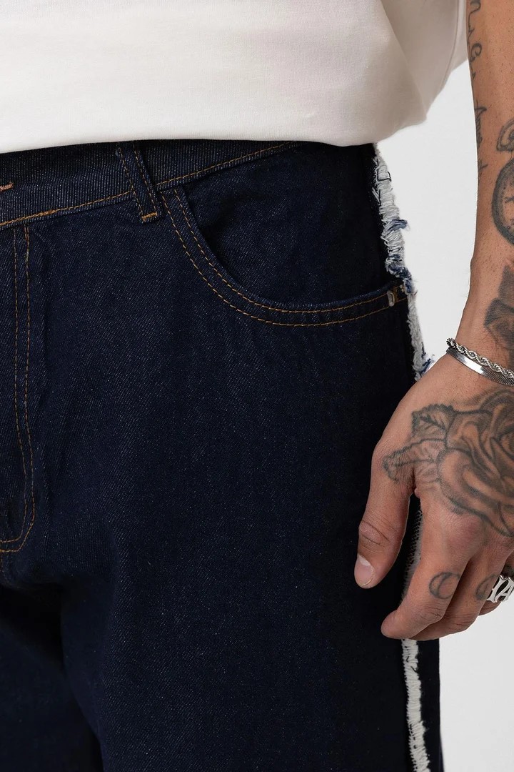 Baggy Jeans with Side Seam Detail Dark Blue