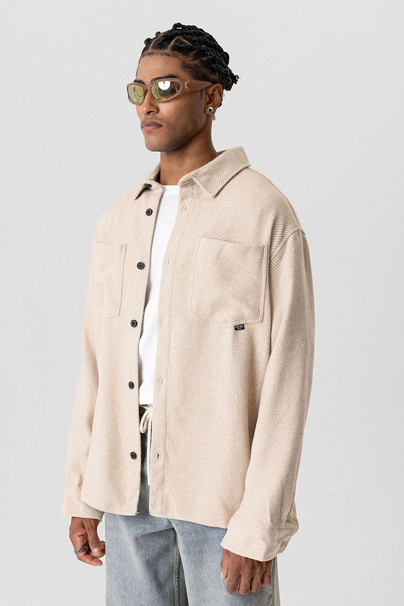 DOUBLE POCKET DETAILED OVERSIZE LUMBER SHIRT-BEIGE