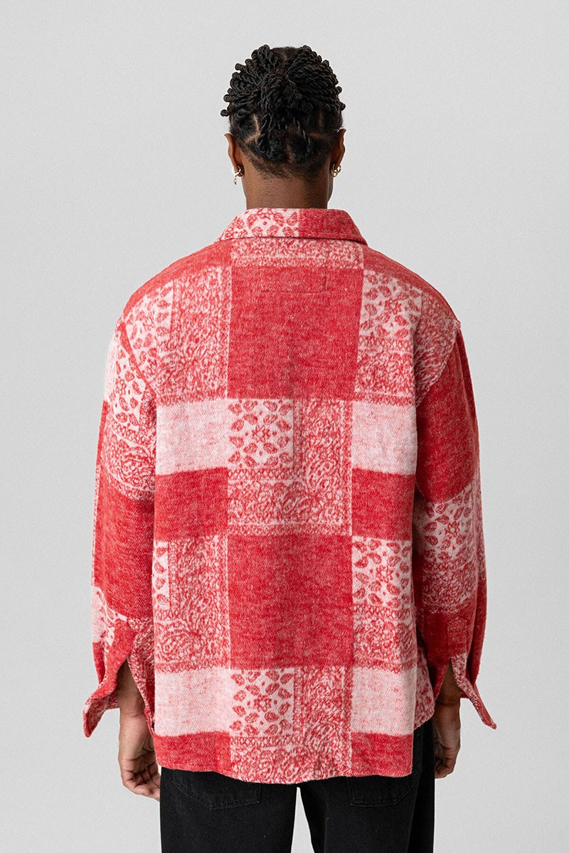 OVERSIZE LUMBER CUTTER SHIRT WITH POCKET DETAILED SQUARE PATTERN RED