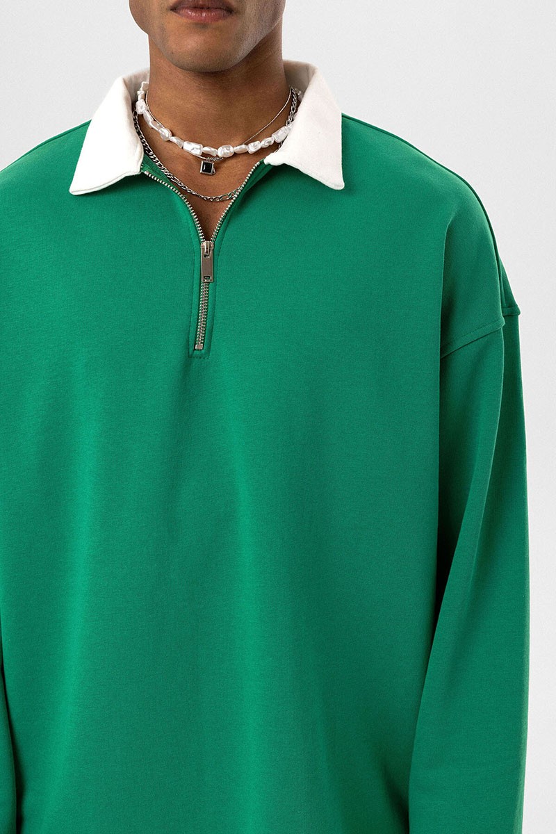 BASIC POLO COLLAR ZIPPERED SWEATSHIRT BENETTON