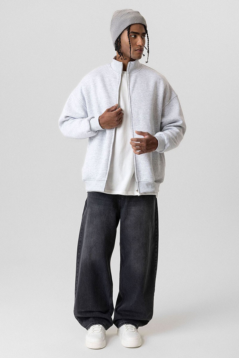 BASIC ZIPPERED OVERSIZE SWEATSHIRT KARMELANGE