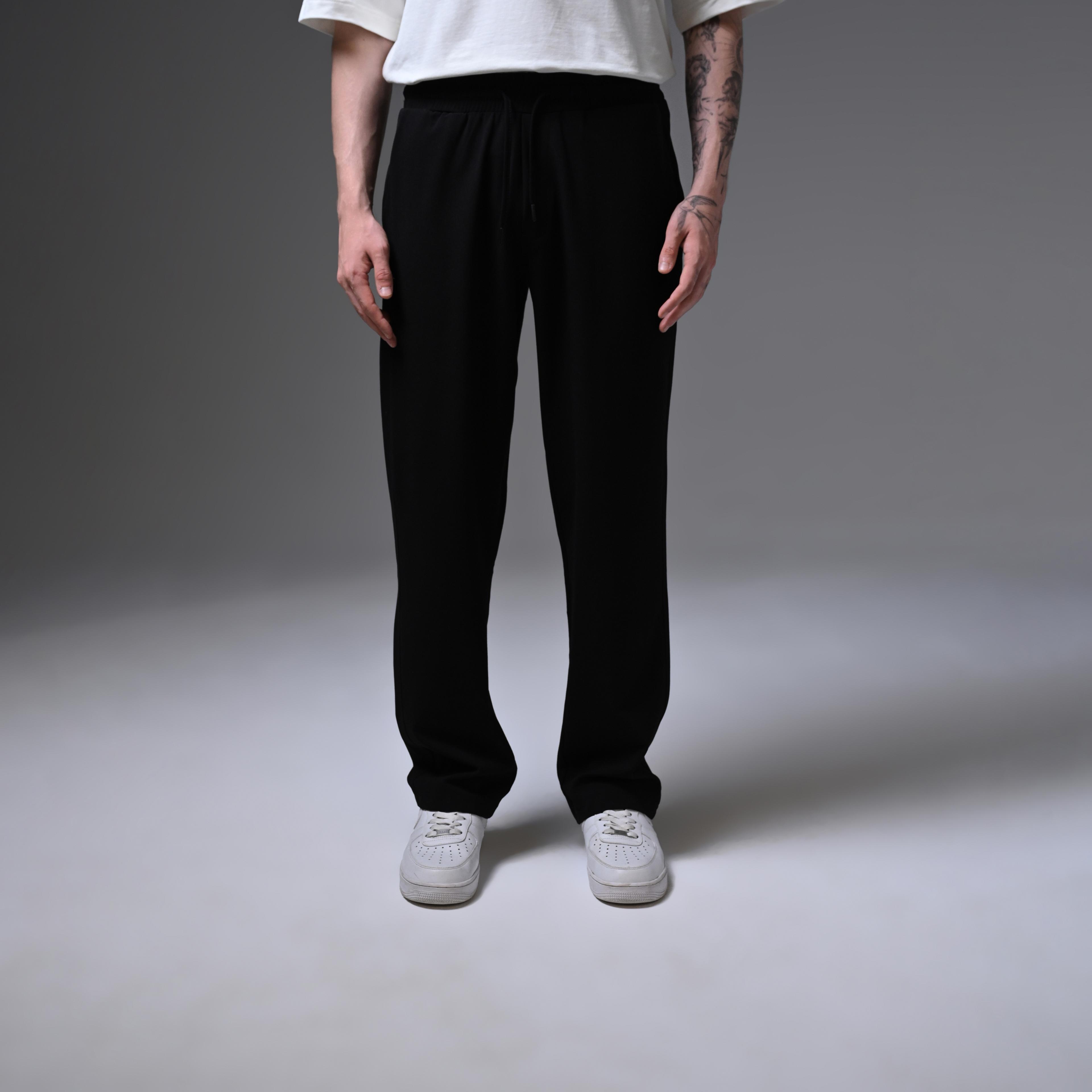 BAGGY FİT FABRİC TROUSERS-BLACK