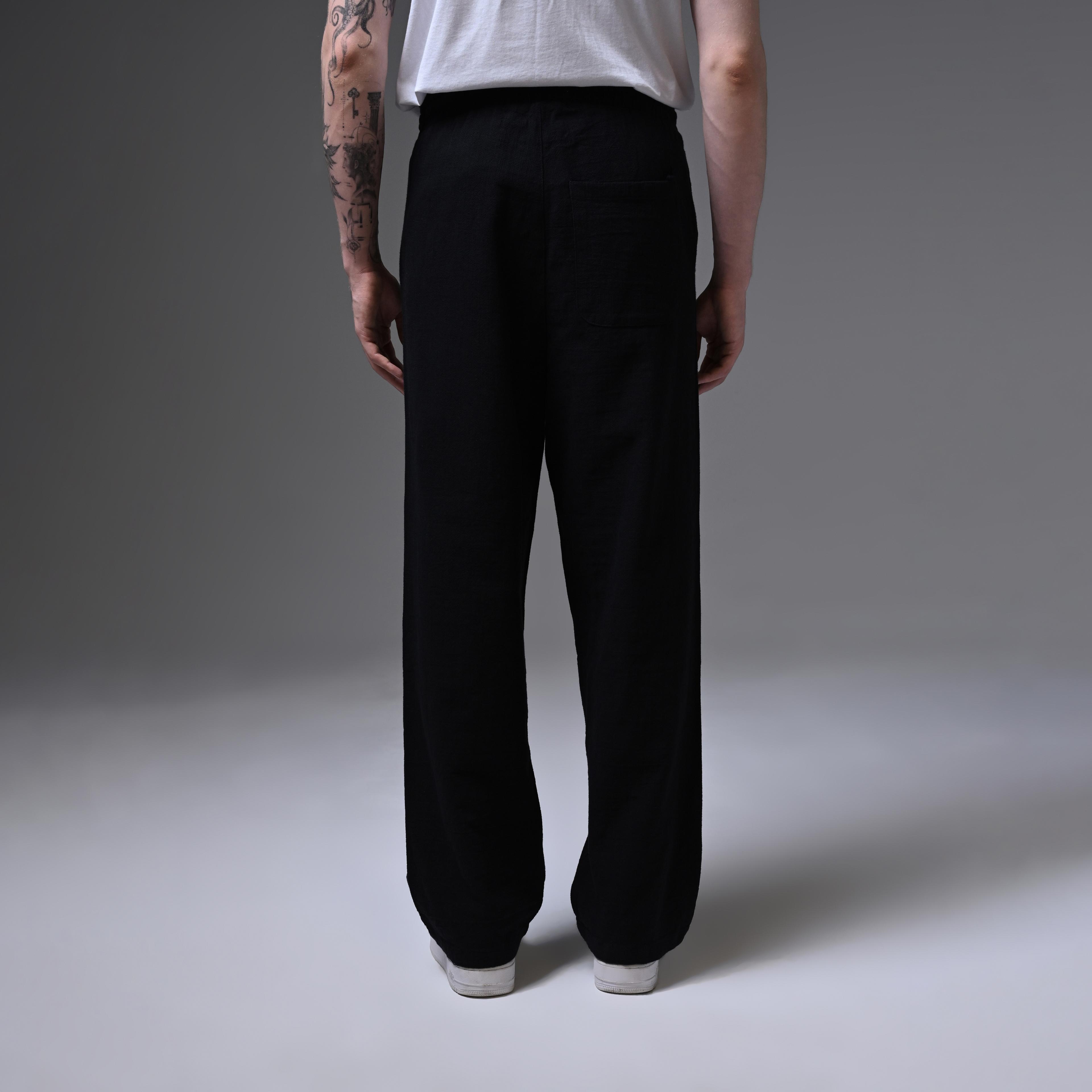 OVERSIZE LINEN TROUSERS-BLACK