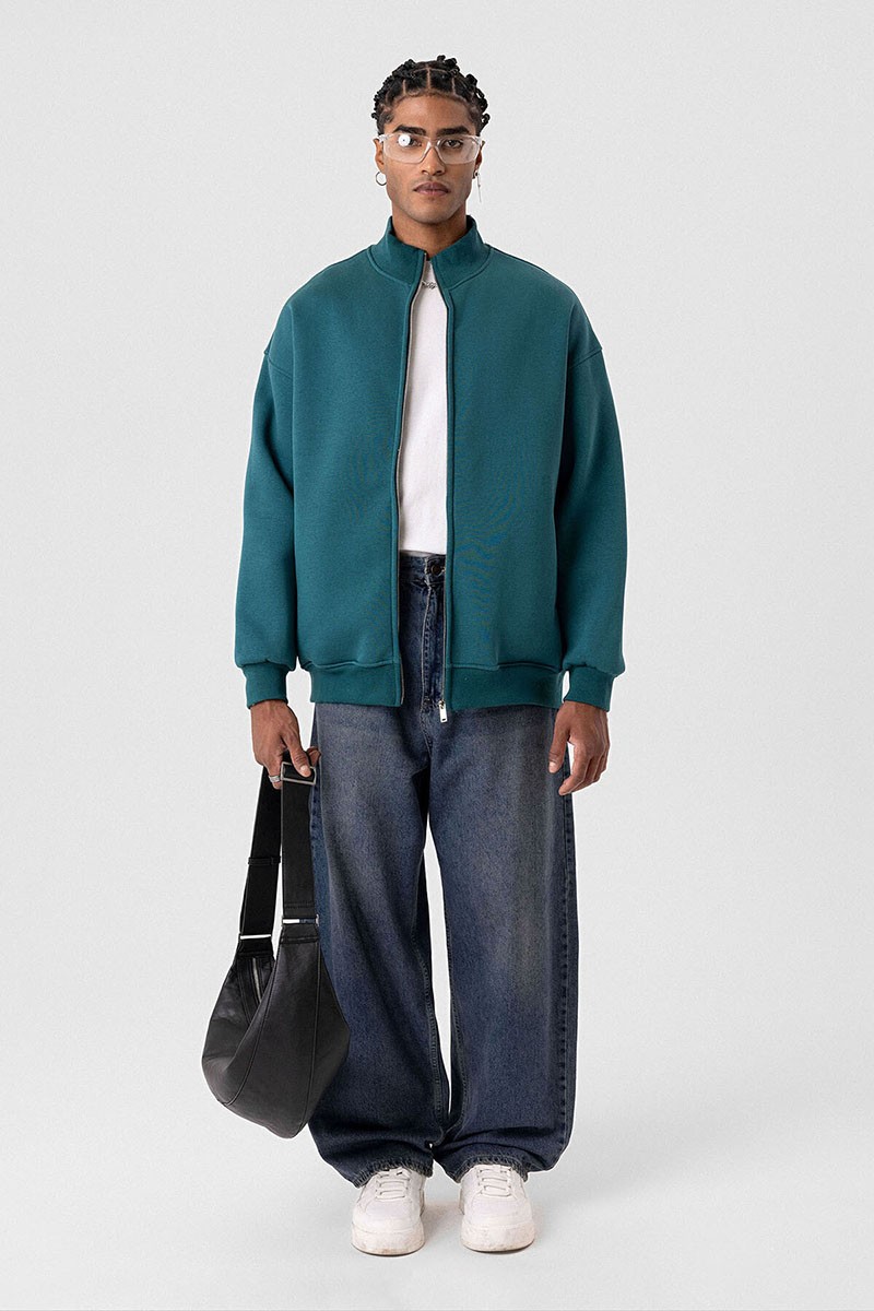 BASIC ZIPPERED OVERSIZE SWEATSHIRT PETROL