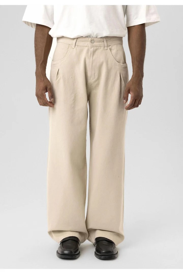 Balloon Fit Gabardine Trousers Light Beige