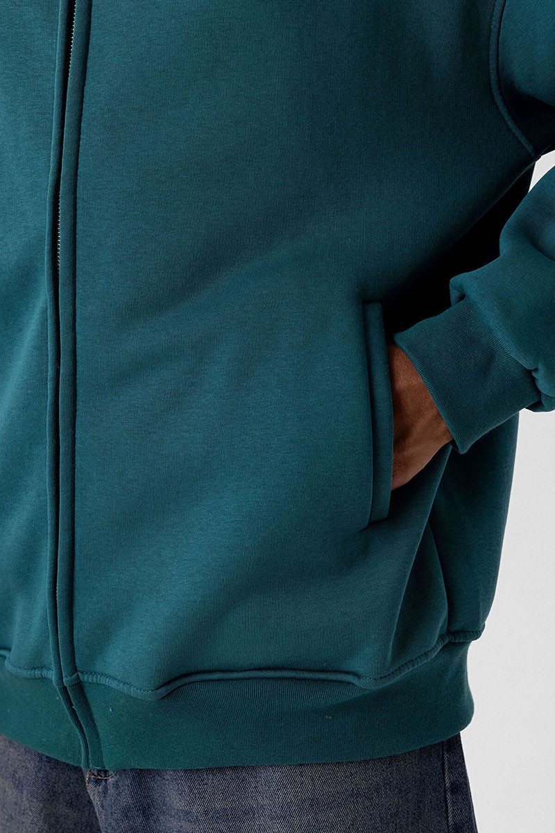 BASIC ZIPPERED OVERSIZE SWEATSHIRT PETROL