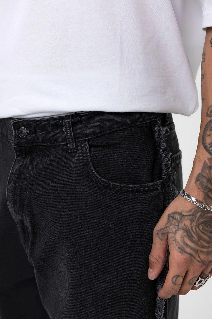 Side Seam Detailed Baggy Jeans Black