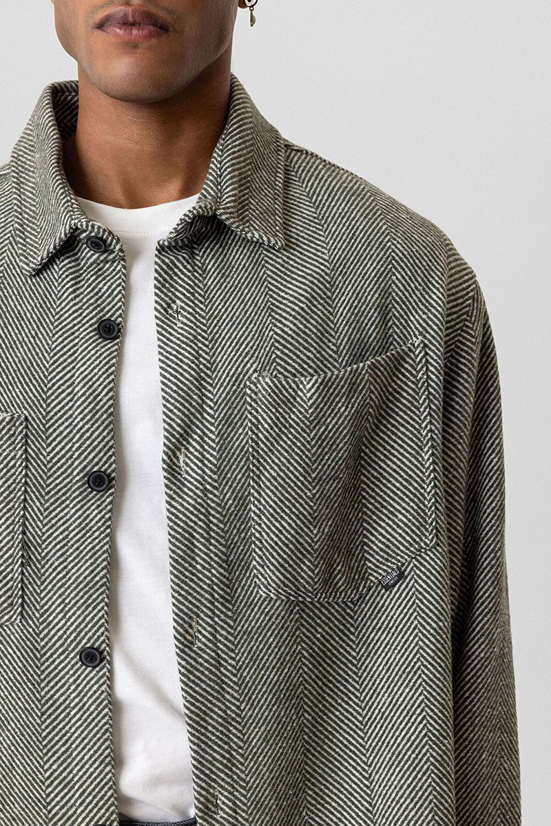 DOUBLE POCKET DETAILED OVERSIZE LUMBER SHIRT-KHAKI