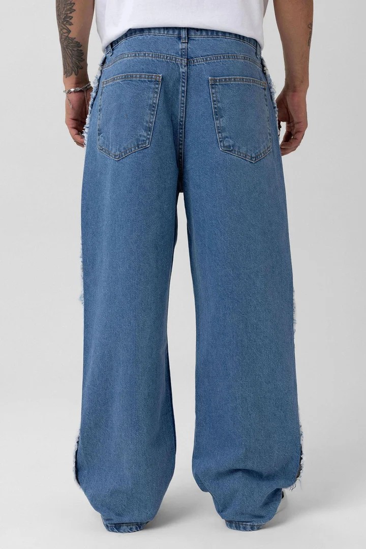 Side Seam Detailed Baggy Jeans Blue