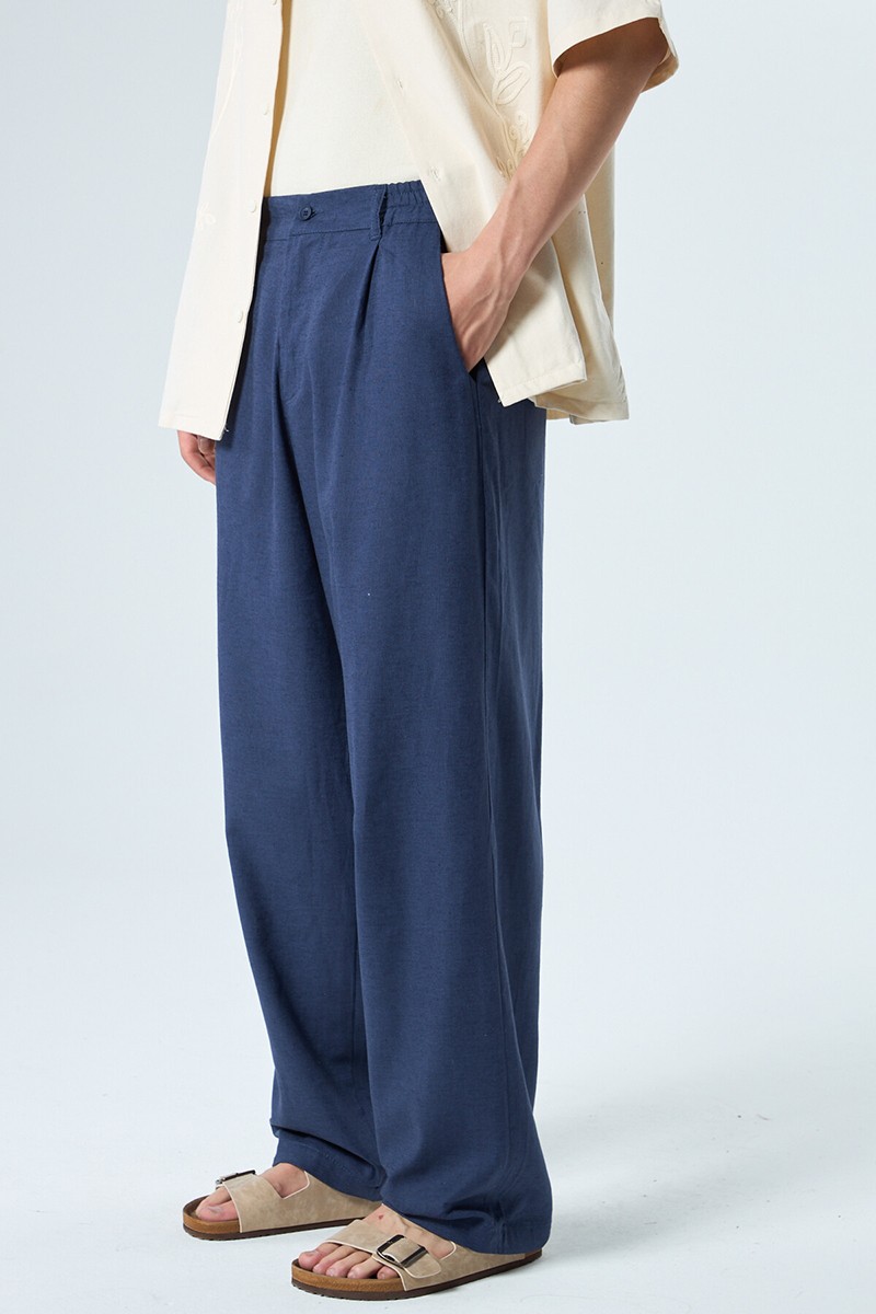 LINEN BAGGY PANTS INDIGO