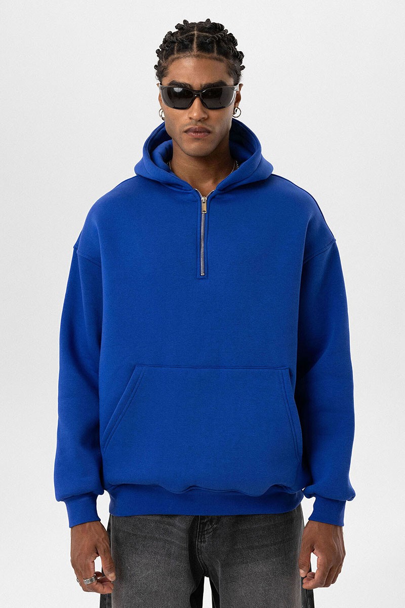 BASIC OVERSIZE ZIPPERED HOODED SWEATSHIRT SAX