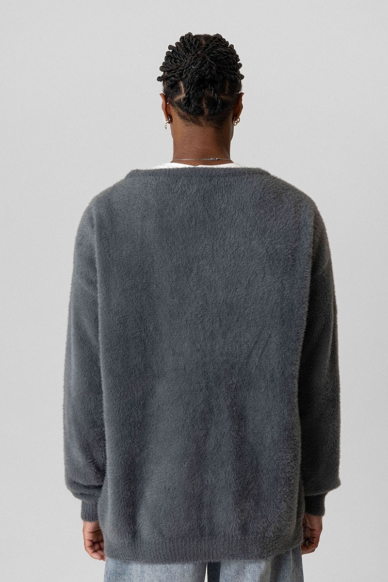 OVERSIZE PLUSH KNITWEAR SWEATER-SMOKED