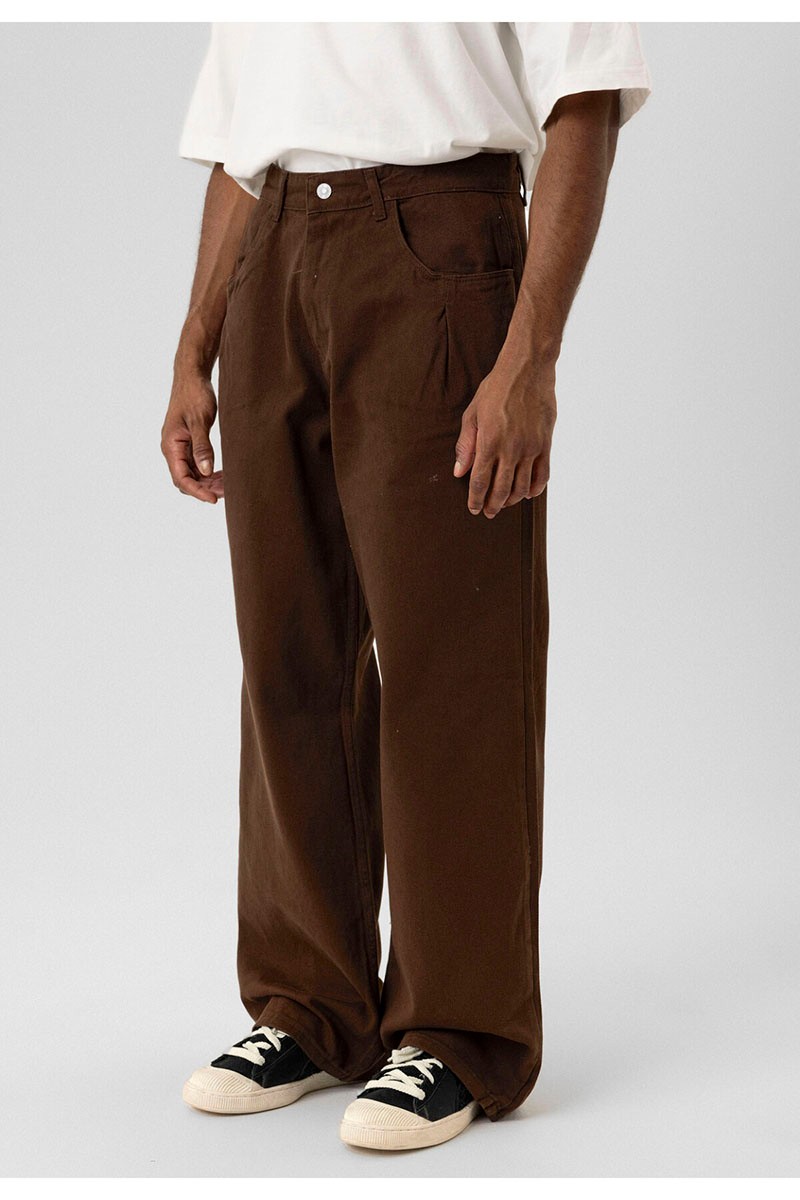 BALLOON FIT GABARDINE TROUSERS BROWN