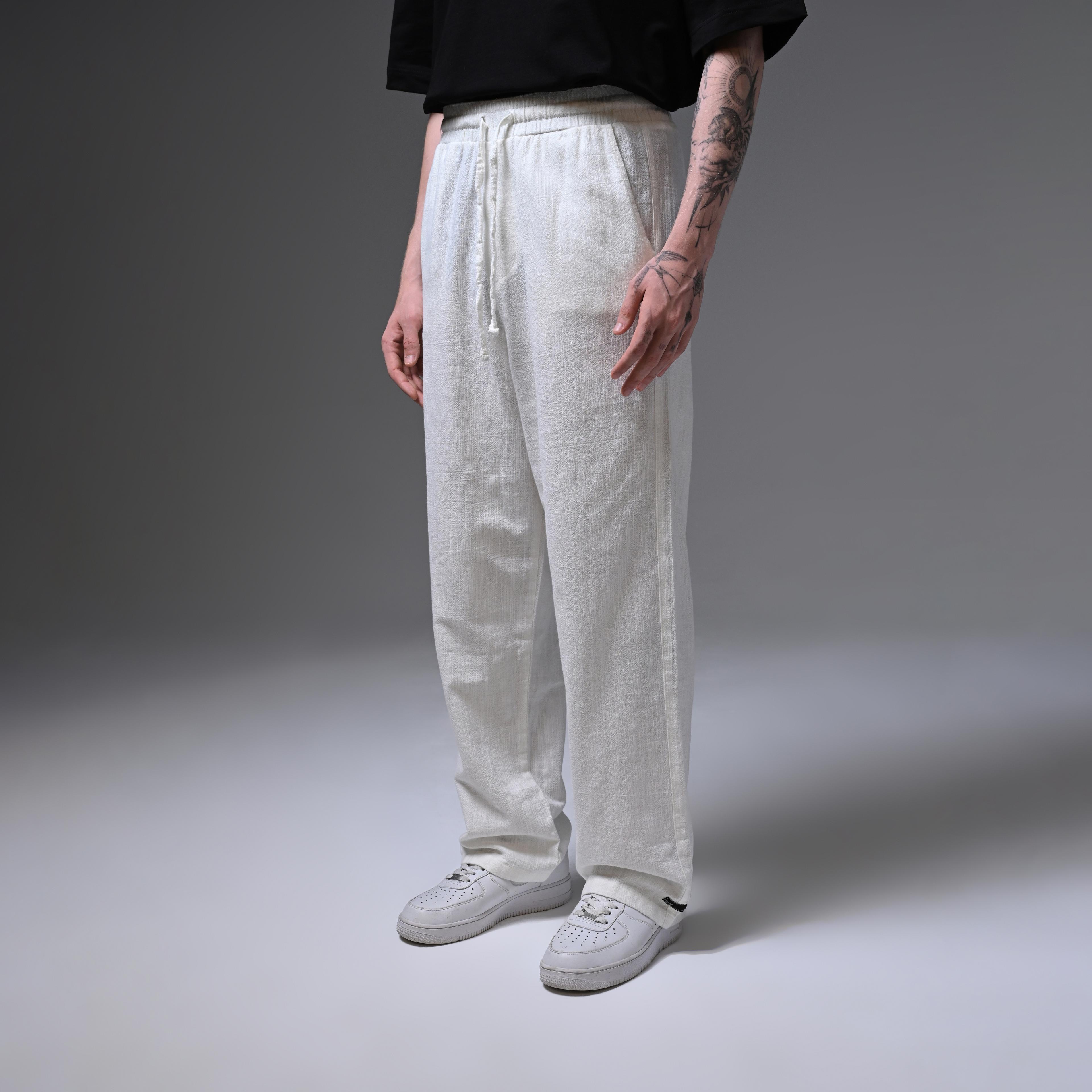 OVERSIZE LINEN TROUSERS-WHİTE