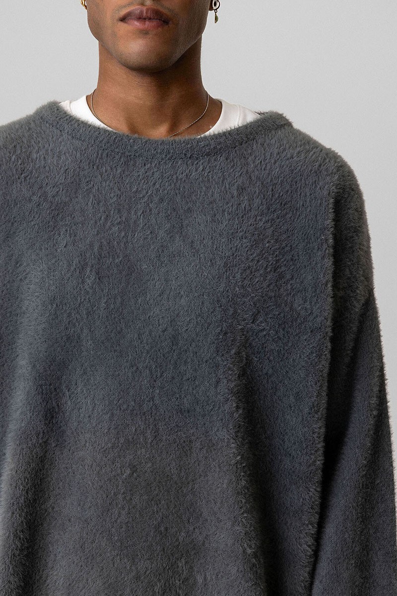 OVERSIZE PLUSH KNITWEAR SWEATER-SMOKED