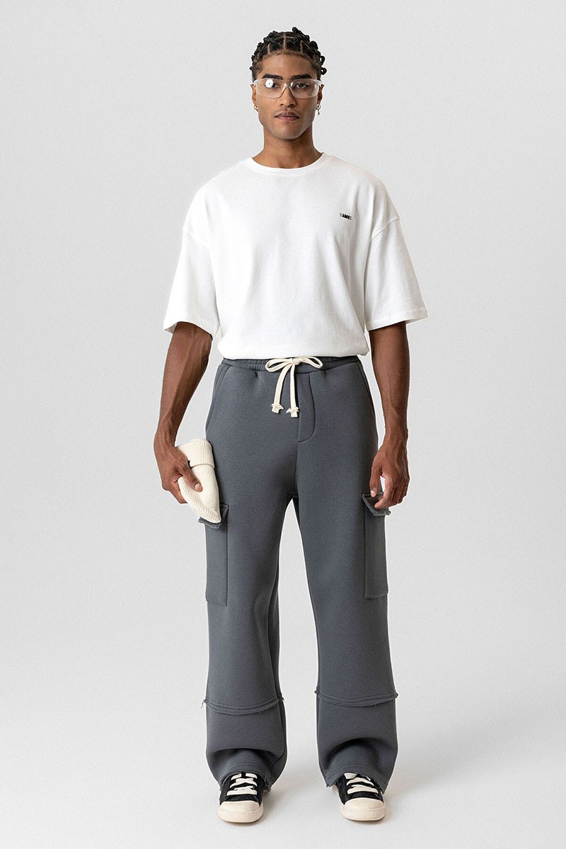 BASIC CARGO POCKET BAGGY TRACKSUIT BOTTOM SMOKED