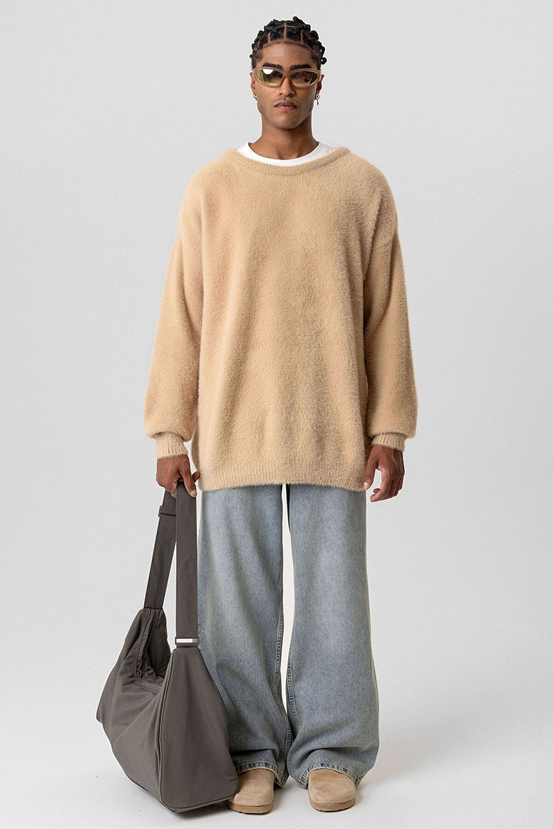 OVERSIZE PLUSH KNITWEAR-BEIGE