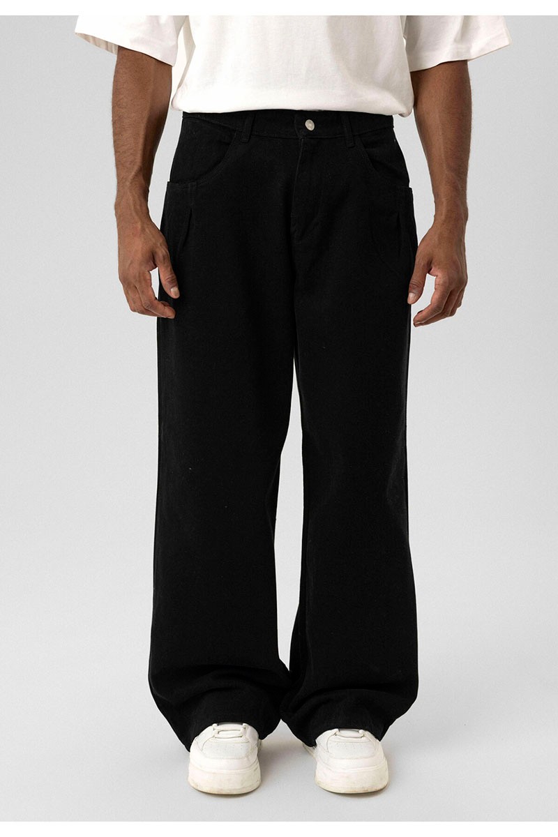 BALLOON FIT GABARDINE TROUSERS BLACK