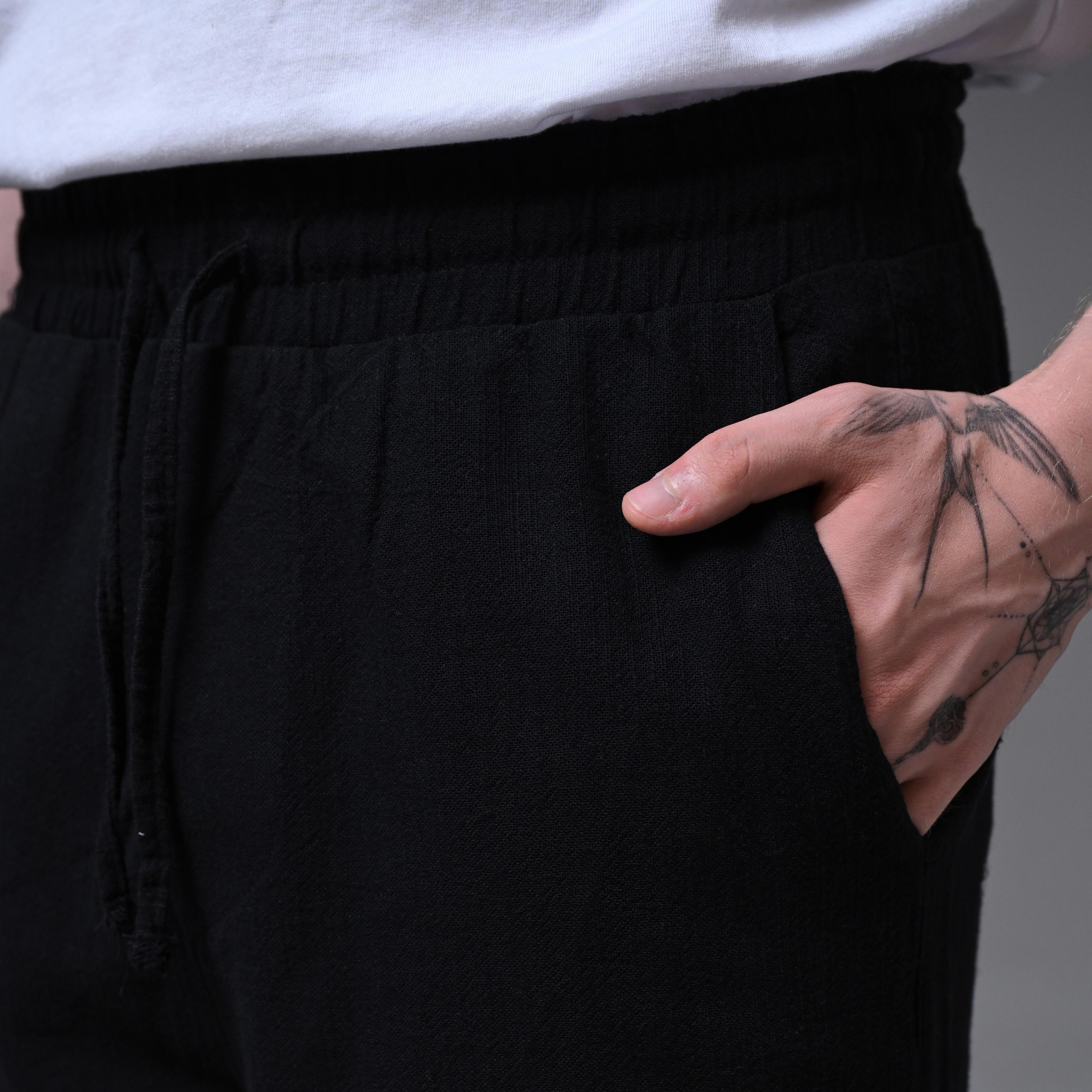 OVERSIZE LINEN TROUSERS-BLACK