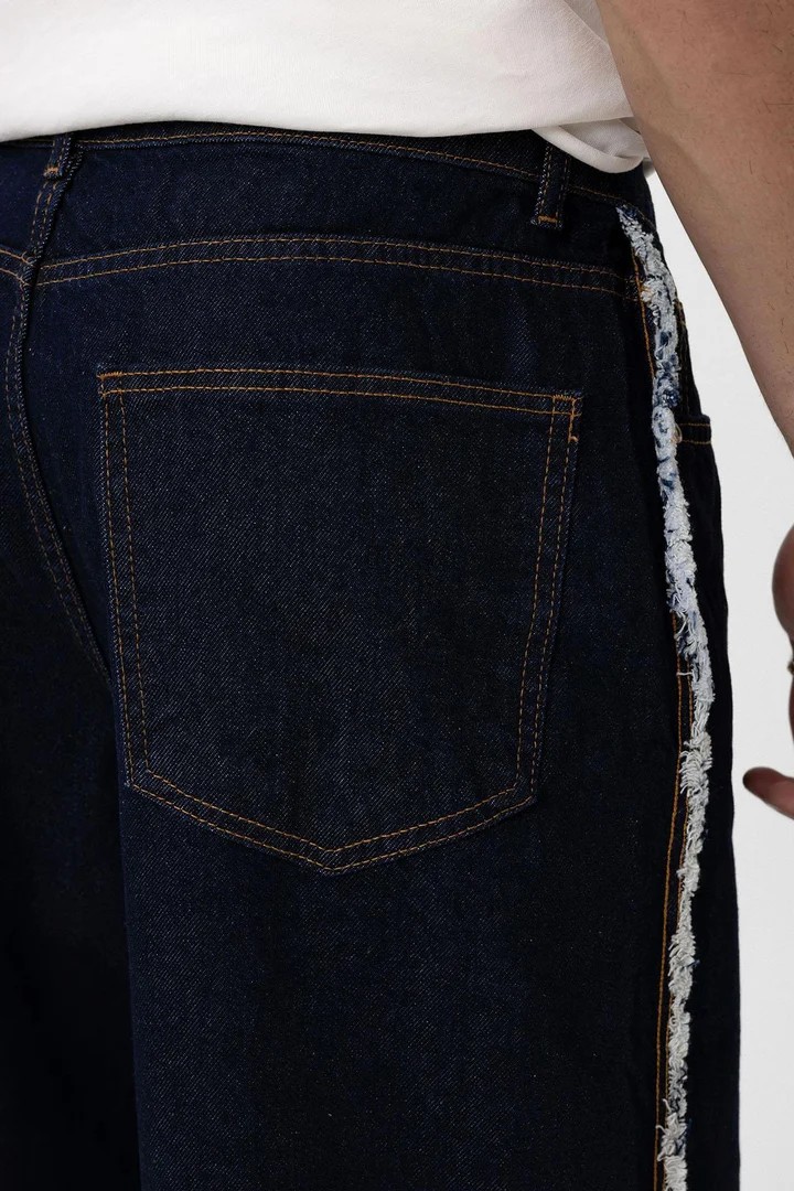 Baggy Jeans with Side Seam Detail Dark Blue