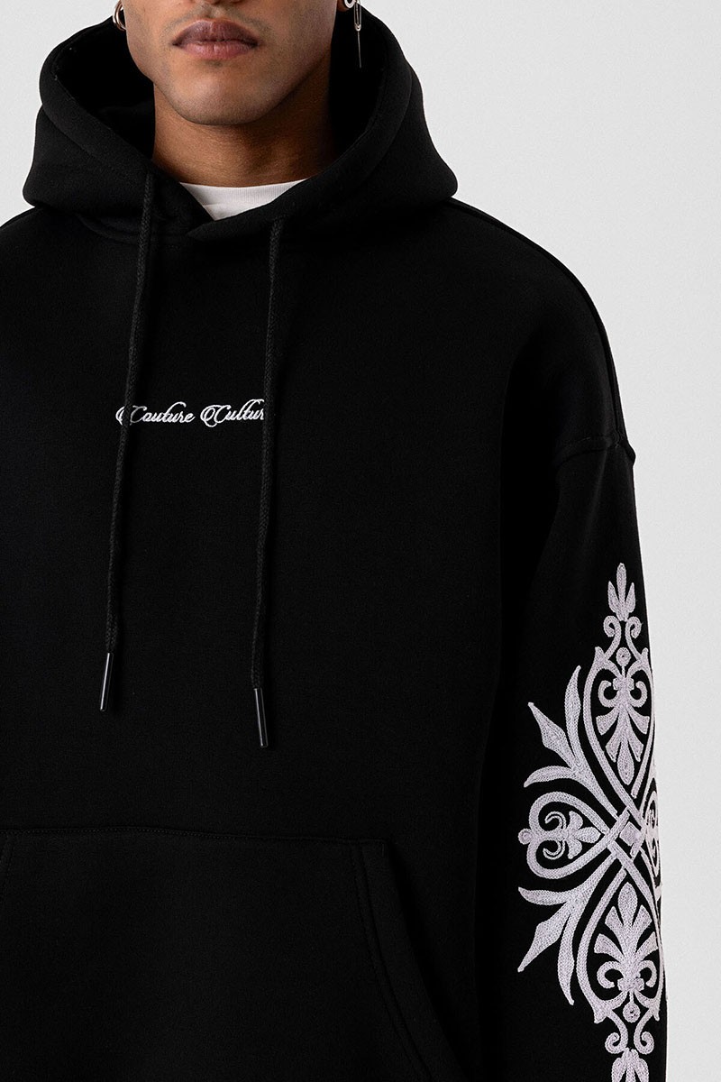 PATTERNED OVERSIZE SWEATSHIRT BLACK