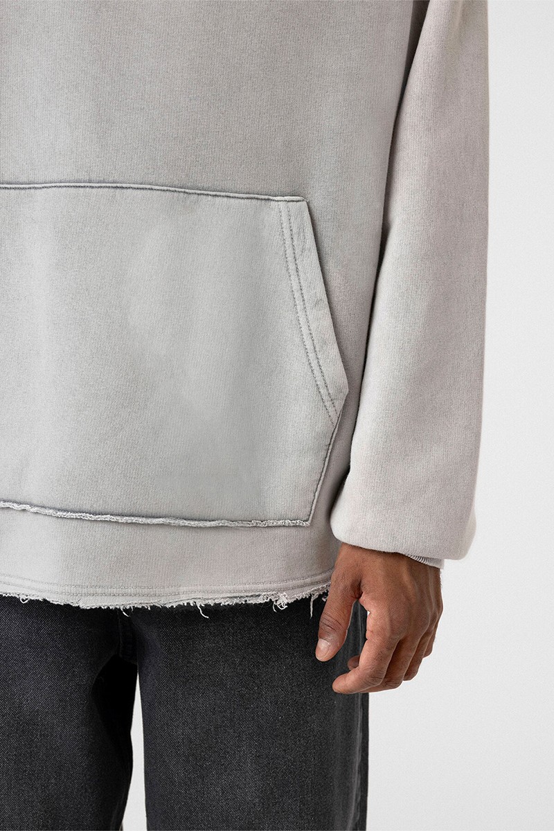 WASHABLE RIP DETAILED OVERSIZE SWEATSHIRT LIGHT GRAY