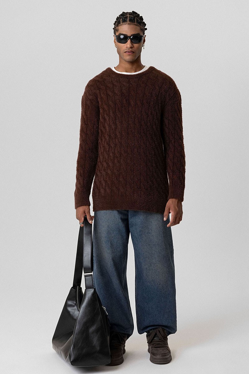 OVERSIZE KNITWEAR SWEATER-BROWN