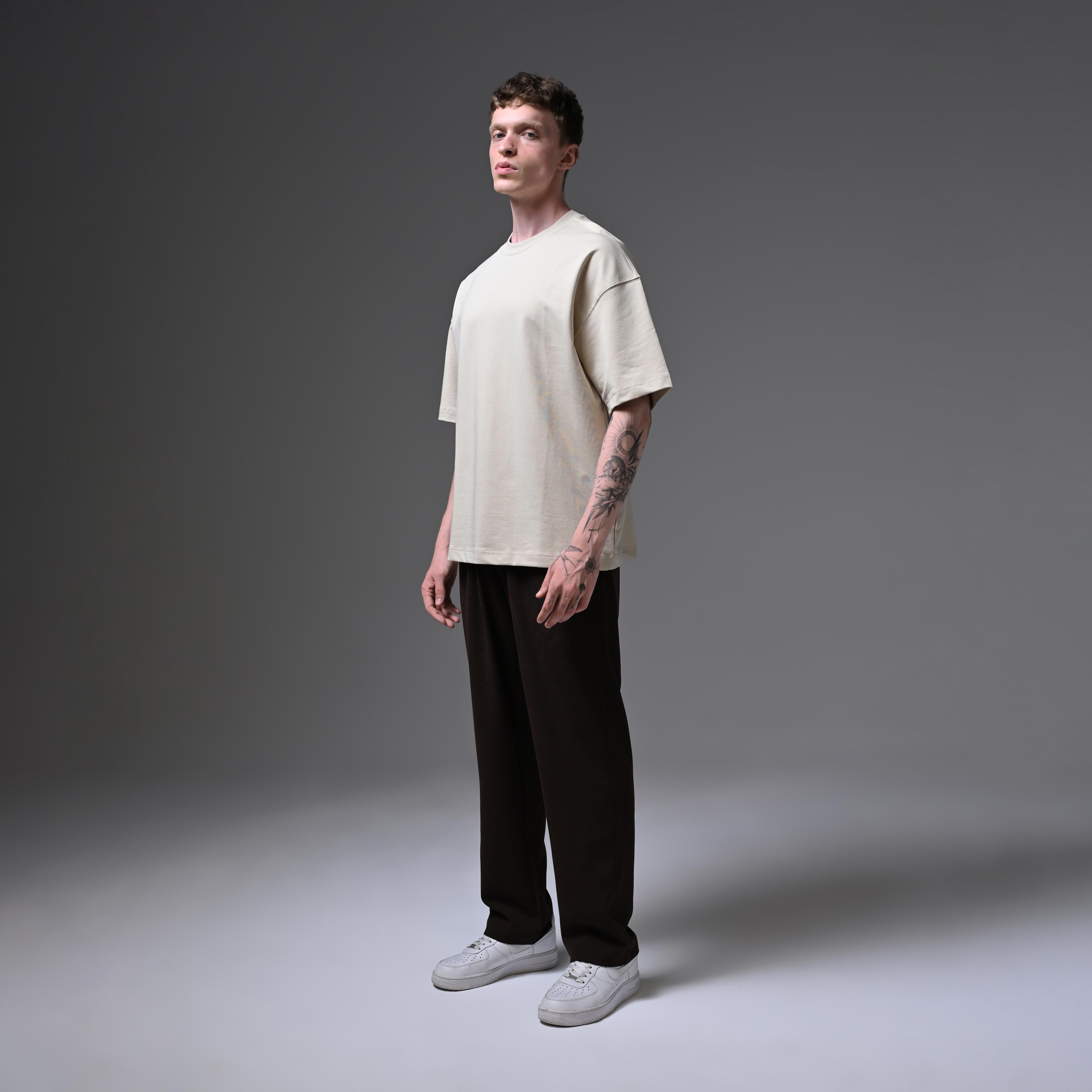 BASIC OVERSIZED COTTON T-SHIRT-LIGHT GREY