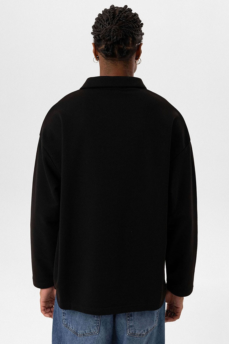 BASIC OVERSIZE ZIPPER DETAIL HOODED SWEATSHIRT BLACK