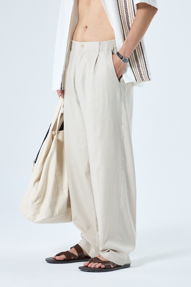  LINEN BAGGY PANTS STONE