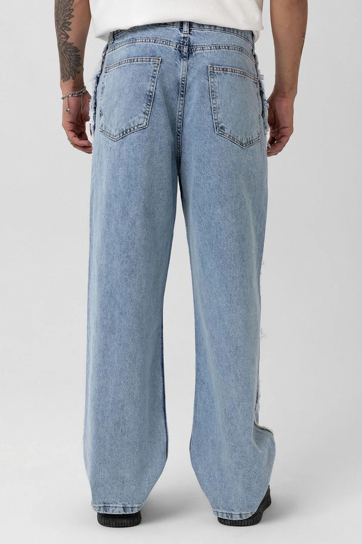 Side Seam Detailed Baggy Jeans Light Blue Melange