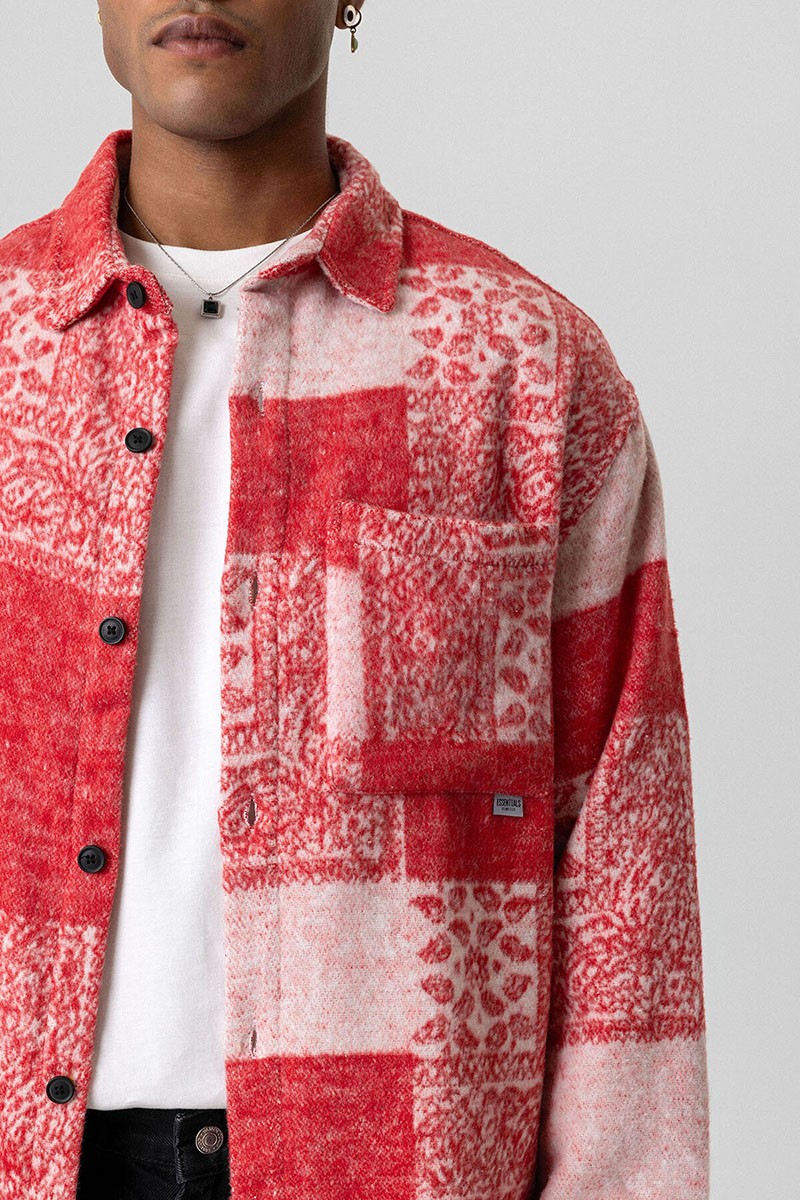 OVERSIZE LUMBER CUTTER SHIRT WITH POCKET DETAILED SQUARE PATTERN RED