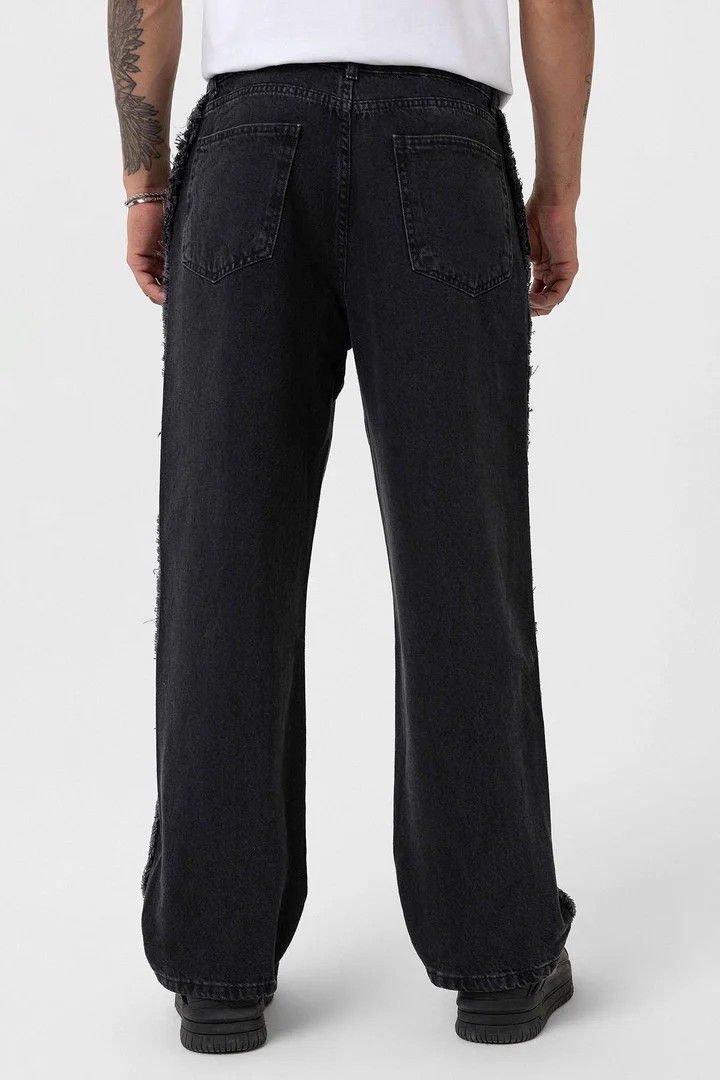 Side Seam Detailed Baggy Jeans Black