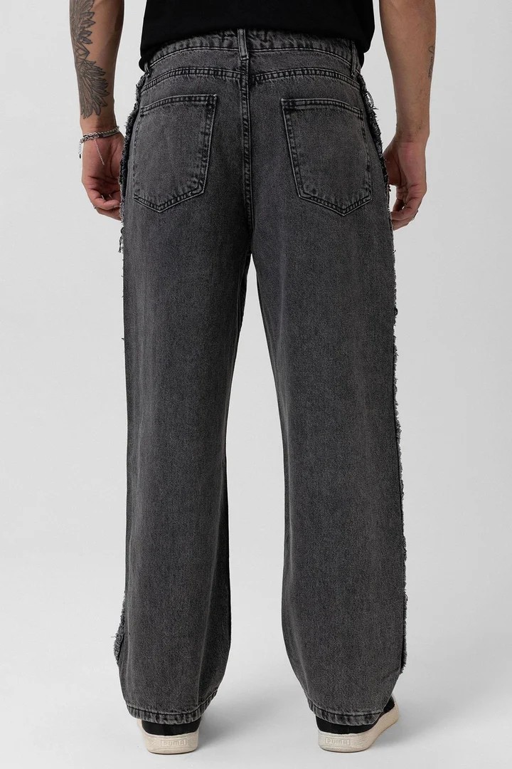 Side Seam Detailed Baggy Jeans Gray