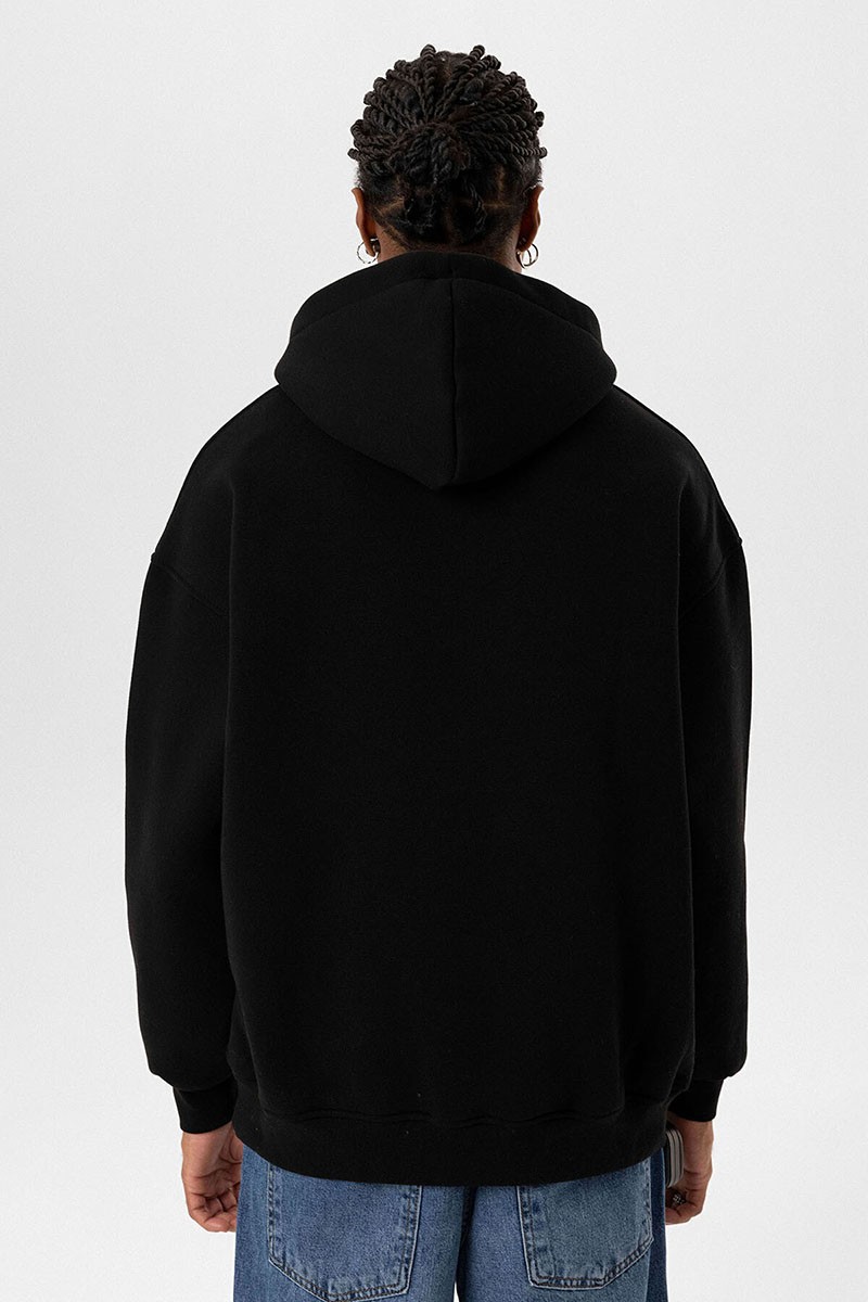 BASIC OVERSIZE ZIPPER DETAIL HOODED SWEATSHIRT BLACK