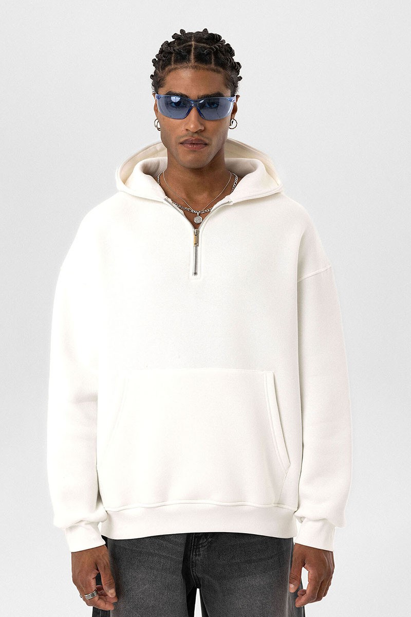 BASIC OVERSIZE ZIPPERED HOODED SWEATSHIRT ECRU